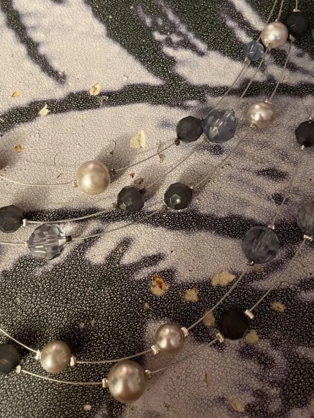 Delicate Multi-Strand Grey Pearl & Crystal Necklace
